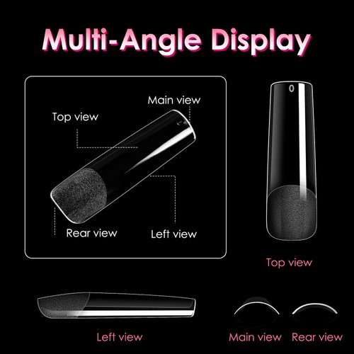Ranrose Long Straight Nails Tips,240PCS Full Cover Soft Gel Nail Tips for Acrylic Nails Professional 12 Size Pre-shaped XXL Straight Shape False Nail Half Matte Fake Nail for Press On Nail Extensions