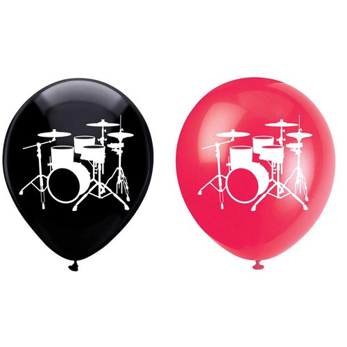 Drums Latex Balloons, 12inch (16pcs) Black and Red Music Drum Set Birthday Party Decorations, Supplies