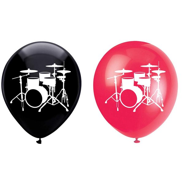 Drums Latex Balloons, 12inch (16pcs) Black and Red Music Drum Set Birthday Party Decorations, Supplies