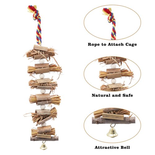 2-Pack Bird Toys with Straw and Bell, Parakeet Toys in Cage, Parrot Cage Accessories, Chewing Toys for Budgies Cockatiels Lovebirds Canaries Conures Quaker Finches Parrotlets Small to Medium Birds