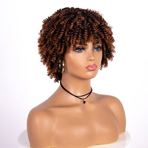 Unonet Short Afro Curly Wigs for Black Women, Soft Breatable Synthetic Curly Afro Wigs, Short Afro Wigs for Woman Cosplay Daily Party Use (1BT30)