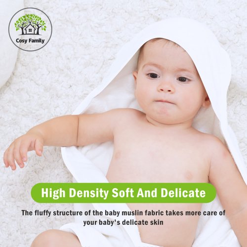 Cosy Family 3 Pack Baby Hooded Towels, Rayon Made from Bamboo, Ultra Soft Unisex Bath Towels for Babies,Toddler,Infant - Newborn Essential - Ultra Absorbent Toddler Towels for Baby Boy Girl - White