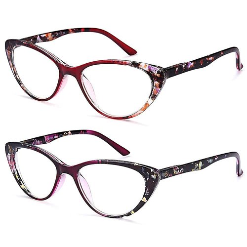 EYEURL Cat Eye Reading Glasses for Womens Set of 2 Blue Light Blocking Computer Readers +1.5 Ladies Eyeglass Quality Frame Lightweight and Comfortable