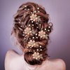 Bridal Hair Combs, 5PCS Wedding Hair Pins Set Crystal Flower Hair Clips Bride Bridesmaid Hair Sides Comb Rhinestone Barrettes, Pearl Flower Hair Pins Hair Accessories for Women Girls (Pink)