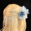 Rannyrena Acrylic Claw Hair Clip with Flower Elegant Handmade Floral Hair Piece Faux Rose Flower Hair Accessory for Wedding Festival Everyday (Blue)