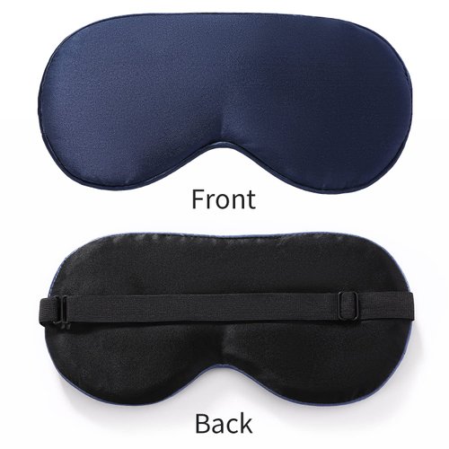 2-Pack 100% Real Natural Silk Eye Mask, Silk Sleeping Mask, Shade Puffy Eye Gift with Adjustable Straps, Sleep Eye Mask, SHJINJU Eye Mask Shade (Black and Navy)