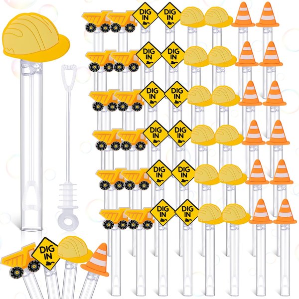Silipull 48 Pcs 4.2'' Construction Bubble Wand for Kids, Mini Bubble Wands Bubbles for Party Favors, Construction Birthday Goodie Bags Filler, Bubble Blowing Toys for School Classroom Prizes Gifts