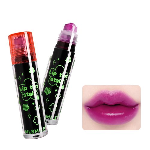 Easilydays 8 Colors Lip Tint Stain Mini Liquid Lipstick for Lip & Cheek Tint, Korean Roll-On Lip Gloss Moisturizing Natural, Non-Stick Cup, Lightweight, High Pigment, Long-Lasting, Vivid Color, 08#