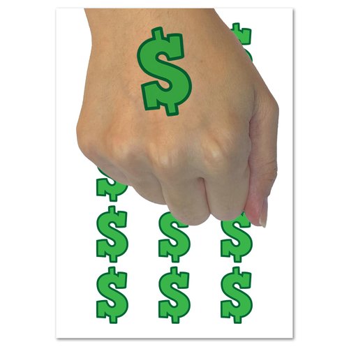 Dollar Sign Money Symbol Outline Temporary Tattoo Water Resistant Fake Body Art Set Collection - 54 1" Tattoos (1 Sheet)