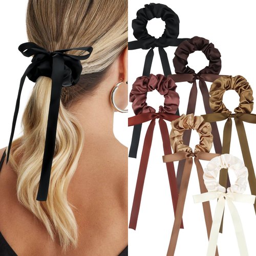 Amariver 6PCS Bow Hair Scrunchies for Women Silky Satin Bow Scrunchies Soft Hair Ties for Women’s...