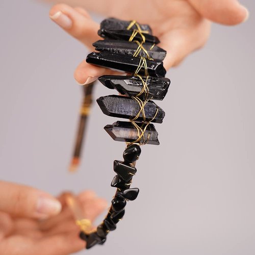 JWICOS Raw Crystal Quartz Crown Headband Rhinestone Tiara Mermaid Hair Accessories for Women and Girls Party (Type 5)