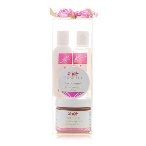 Pure Fiji Spa Gifts for Women and Man - Body Gift Box Include: Sugar Scrub , Bath and Body Oil, Body Butter and Body Lotion, Scent Frangipani