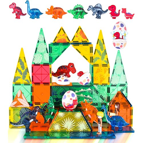 Dinosaurs Egg Toys Magnetic Tiles Dinos for Kids 3-5, Magnet 3D Movable Animals Construction Tile for Toddlers Ages 5-7, Building Blocks for Boys Girls 3+ 4-8 8-12 Year Old