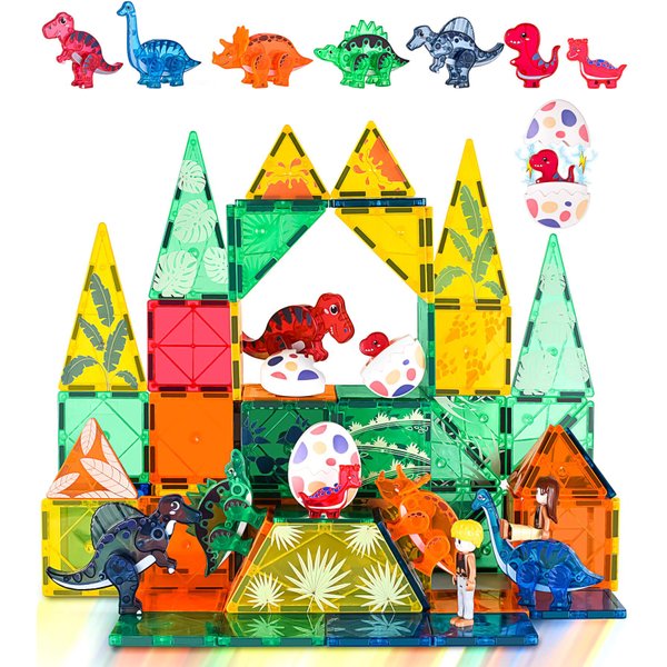 Dinosaurs Egg Toys Magnetic Tiles Dinos for Kids 3-5, Magnet 3D Movable Animals Construction Tile for Toddlers Ages 5-7, Building Blocks for Boys Girls 3+ 4-8 8-12 Year Old