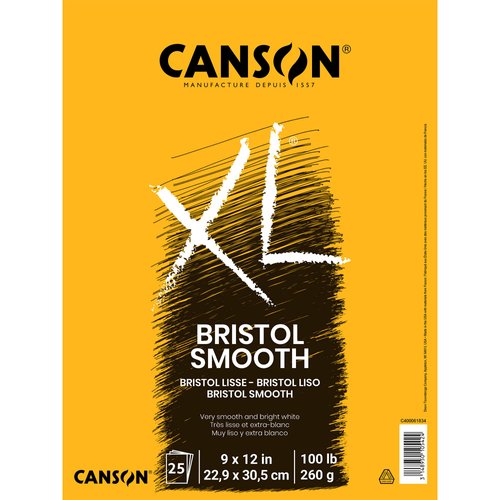 Canson XL Series Bristol Paper, Smooth, Foldover Pad, 9x12 inches, 25 Sheets (100lb/260g) - Artist Paper for Adults and Students - Markers, Pen and Ink