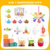 OUWANCH Montessori Toys for Babies 6-12 Months, 8 in 1 Montessori Baby Toys, Soft Baby Teething Toys, Stacking Building Blocks & Cups for Infants, Montessori Toys for 6+ Month Old