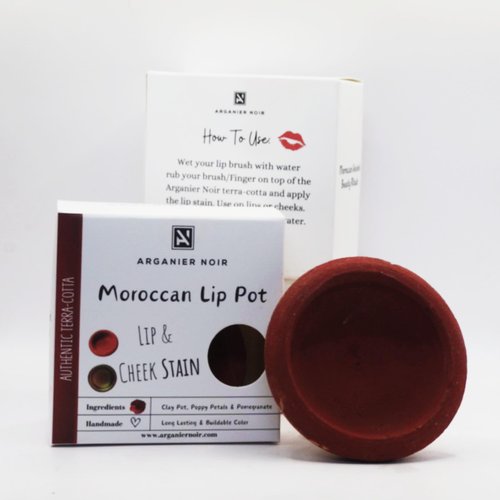 Arganier Noir Moroccan Lip Stain Pot- Lip and Cheek Stain from the City of Fez| Authentic Moroccan Lipstick| Buildable Long Lasting Stain.