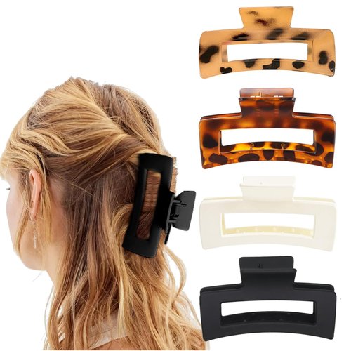 4 Pack Square Non-slip Medium Hair Clips - Claw and Rectangular Styles, Gift for Women and Girls