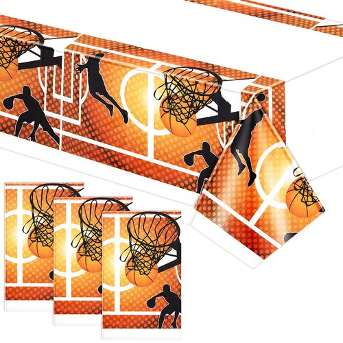 Tatuo 3 Pieces Basketball Tablecloth 71 x 43 Inches Disposable Touchdown Table Cover Plastic Basketball Field Tablecloth Basketball Party Decorations for Adults Birthday Party Supplies