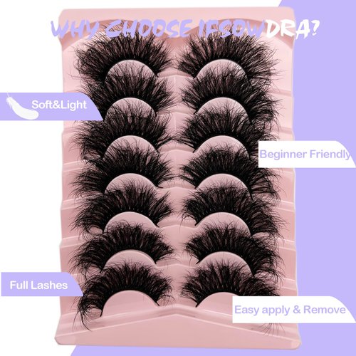 IFSOWDRA Mink False Lashes Dramatic D Curl Strip Lashes Wispy 20mm/25mm Long Full False Lashes Pack, 3D Mink Cat Eye False Eyelashes Natural Look