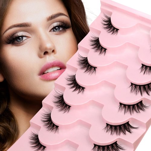 Half Lashes Natural Looking 3D False Eyelashes 13mm Wispy Cat Eye Lashes 3/4 Soft Lightweight Handmade Strip Lashes,7 Pairs Lashes Pack by ESHARP