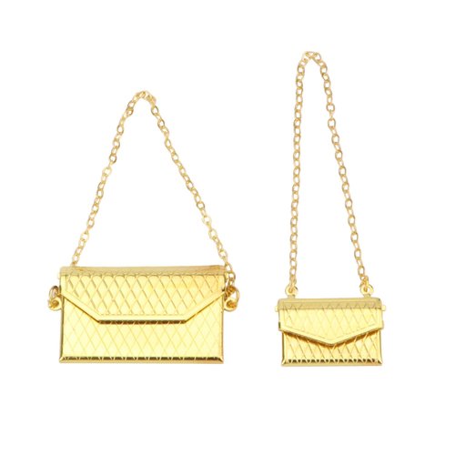 Miniature Handbag 1/12 Scale Purse Fashion Scene Decor S+L Size Dollhouse Accessories Models DIY Gift Mini Scene Decoration Ornaments (Gold)