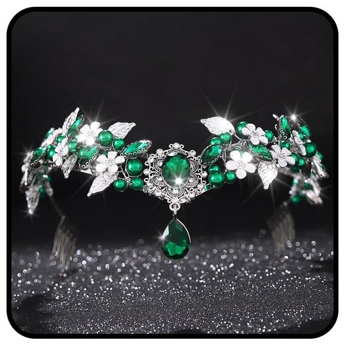 YBSHIN Fairy Flower Leaf Crown Headband Silver Rhinestone Pendent Fairy Tiaras Headband Princess Tiara Elf Headpiece Crystal Bridal Headwear for Women Girls