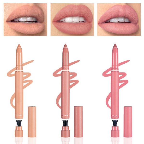 SUAKE Matt Nude Lipstick Lipliner Pack Set, 3 Colors Waterproof Crayon, Longwear Moisture Smooth Matte Lipstick Pencils with Built-in Sharpener, Lip Makeup