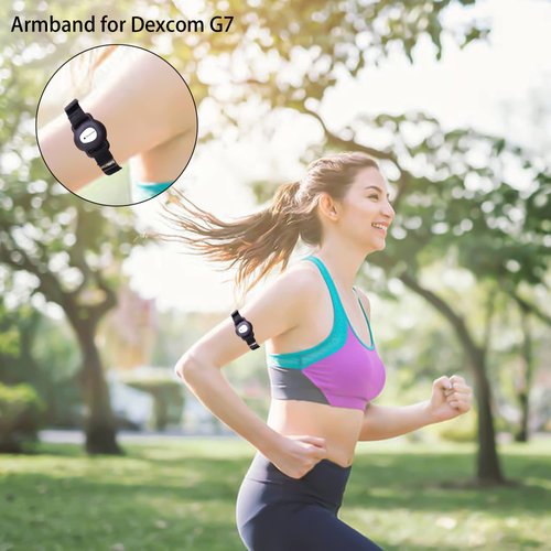 Armband Compatible with Dexcom G7, 8" to 19" Adjustable Arm Band for Adhesive Patches Waterproof Accessories, CGM Continuous Glucose Monitor System Transmitter Sensor Cover (Bright Black)