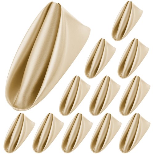 Aneco 12 Pieces Satin Napkins Soft Dinner Napkins Square Weddings Table Napkins 17 x 17 Inches for Restaurant Weddings Party Dinner Decoration (Champagne)