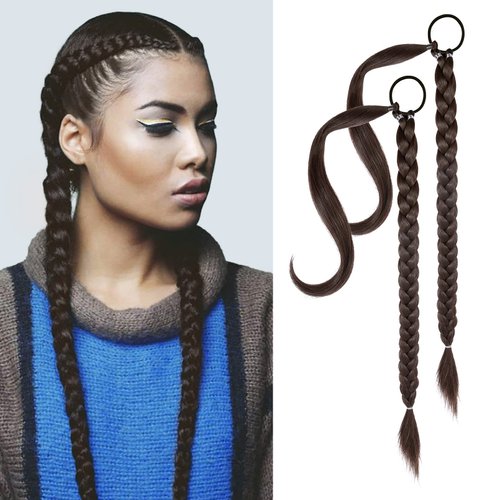 YOGFIT 2PCS DIY Braid Ponytail Extension, Long Straight Wrap Around Ponytail Hair Extensions Natural Soft Synthetic Hairpieces for Women Daily Wear