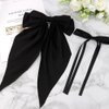 Hair Bows for Women Girls, 2 PCS Silky Satin Bow Hair Clips Ribbon Hair Bow Clips Bowknot with Long Tail Black Hair Bow Cute Hair Accessories, 2 Sizes