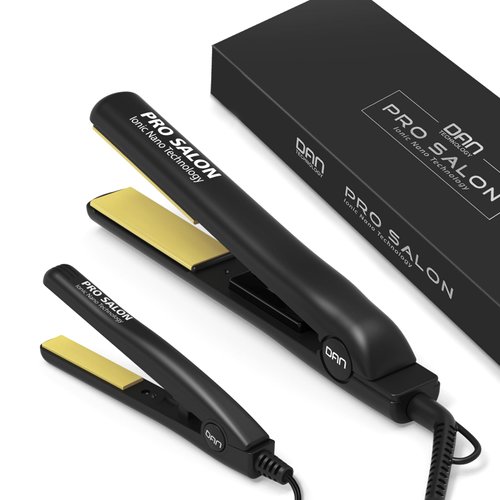 Professional Hair Straightener Set Fast Heating Ceramic Flat Iron Salon Ceramic Straightener Kit Multi-use for Hair Styling 110-240V Dual Voltage Full-Size and Mini Flat Iron Set