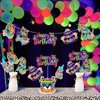 Balterever Neon Rainbow Cheetah Birthday Decorations 12pcs Leopard Birthday Centerpieces Sticks Rainbow Cheetah Birthday Centerpieces Party Supplies for Girls and Women
