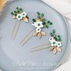 Heread Green Crystal Bride Wedding Hair Pins Flower Bridal Hair Pieces Gold Leaf Hair Accessories for Women and Girls (Pack of 3) (Gold)