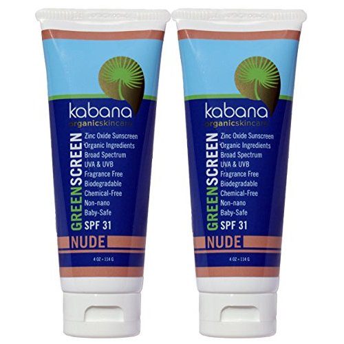 Green Screen Organic Sunscreen Zinc Oxide SPF 31 Tinted NUDE - Soy-Free - Vegan - Gluten-free - 8oz/230g As 2x4oz