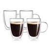 4-Pack 12 Oz Double Walled Glass Coffee Mugs with Handle, Insulated Layer Coffee Cups, Clear Borosilicate Glass Mugs, Gift for Cappuccino,Tea,Latte,Espresso,Hot Beverage,Wine, Microwave Safe, Set of 4