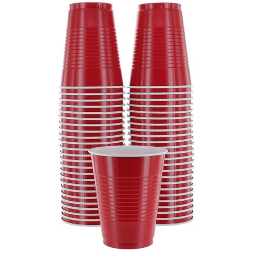 Amcrate Disposable Plastic Cups, Red Colored Plastic Cups, 18-Ounce Plastic Party Cups, Strong and Sturdy Disposable Cups for Party, Wedding, Christmas, Halloween Party Cup, 50 Pack…