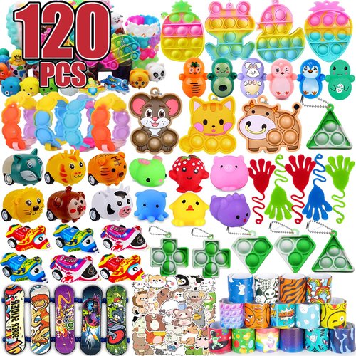 120 PCS Party Favors for Kids, Pop Fidget Treasure Box Toys, Classroom Prizes, Pinata Filler Goodie Bag Stuffers, Treasure Chest, Carnival Prize Box Toys for Boys Girls