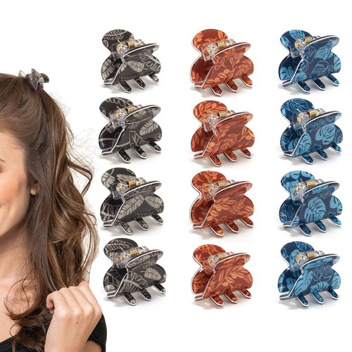 Cobahom 12 Pcs 1.06 Inch Cute Small Claw Clips Mini No-Slip Jaw Clips for Thin Thick Hair Printed...