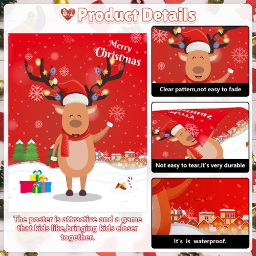 Pin Deer Game - 24-Player Holiday Party Games for Kids & Family, Pin The Nose on The Reindeer, Christmas Party Favors & Activities