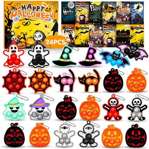 Halloween Party Favors for Kids 24 PCS Halloween Pop Fidget its Keychain,Halloween Toys Treats for Kids,Halloween Goodie Bag Stuffers,Halloween Classroom Prizes,Halloween Fidget Toys