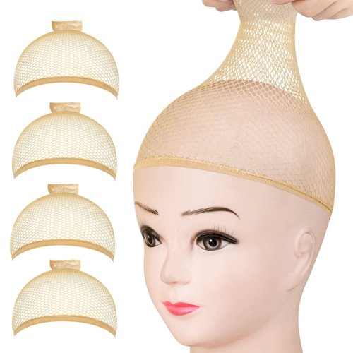 FANDAMEI Wig Caps Net, 4PCS Wig Caps Mesh Net Open End, Light Brown Wig Cap for women, Nylon Mesh...