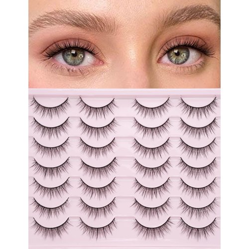 False Lashes Natural Look Eyelashes - 14 Pairs 12mm 3D False Eyelashes Natural Looking Fluffy Eye Lash Wispy Strip Lashes Pack by EMEDA(M25）