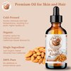 Bella Terra Oils - Organic Sweet Almond Oil 4oz - A Symphony of Vitamin E & Oleic Acid, Pure Cold-Pressed Essence, Luxe Touch for Skin