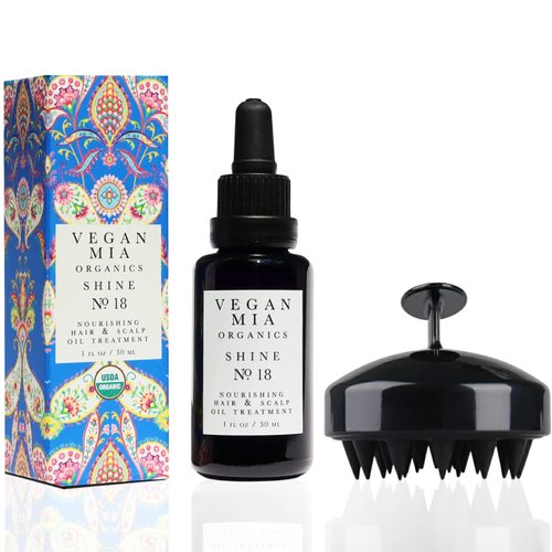 USDA Organic Hair Oil Treatment for Intense Nourishment, Dry Scalp Relief, and Hair Growth Promotion - Silicone Head Massager for Relaxation and Exfoliation
