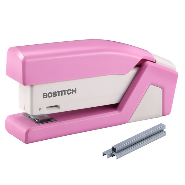 Bostitch Office InCourage Spring-Powered Compact Stapler, BCA Pink (1588), plastic-half strip