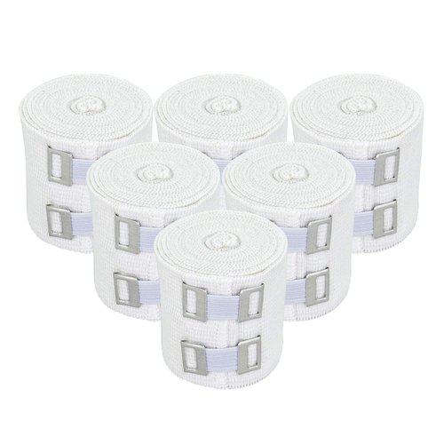 Premium Elastic Bandage Wrap (2" Wide, 6 Pack) - Made of USA Grown Organic Soft Woven Cotton - Metal Clip Fasteners - GT Latex Free Roll for Sprains & Injuries