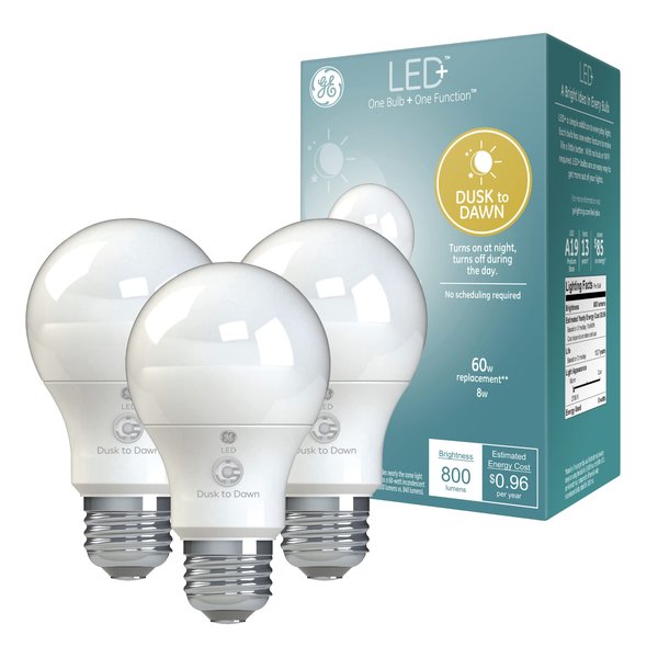 GE LED+ Dusk to Dawn LED Light Bulbs, 8.5W, Automatic On/Off Outdoor Light, Soft White, A19 (3 Pack)