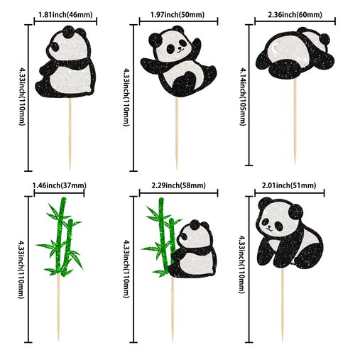 24Pcs Panda Cupcake Toppers Glitter Green Bamboo Cupcake Picks Cute Animal Bear Cake Decorations Baby Shower Kids Birthday Panda Theme Party Supplies
